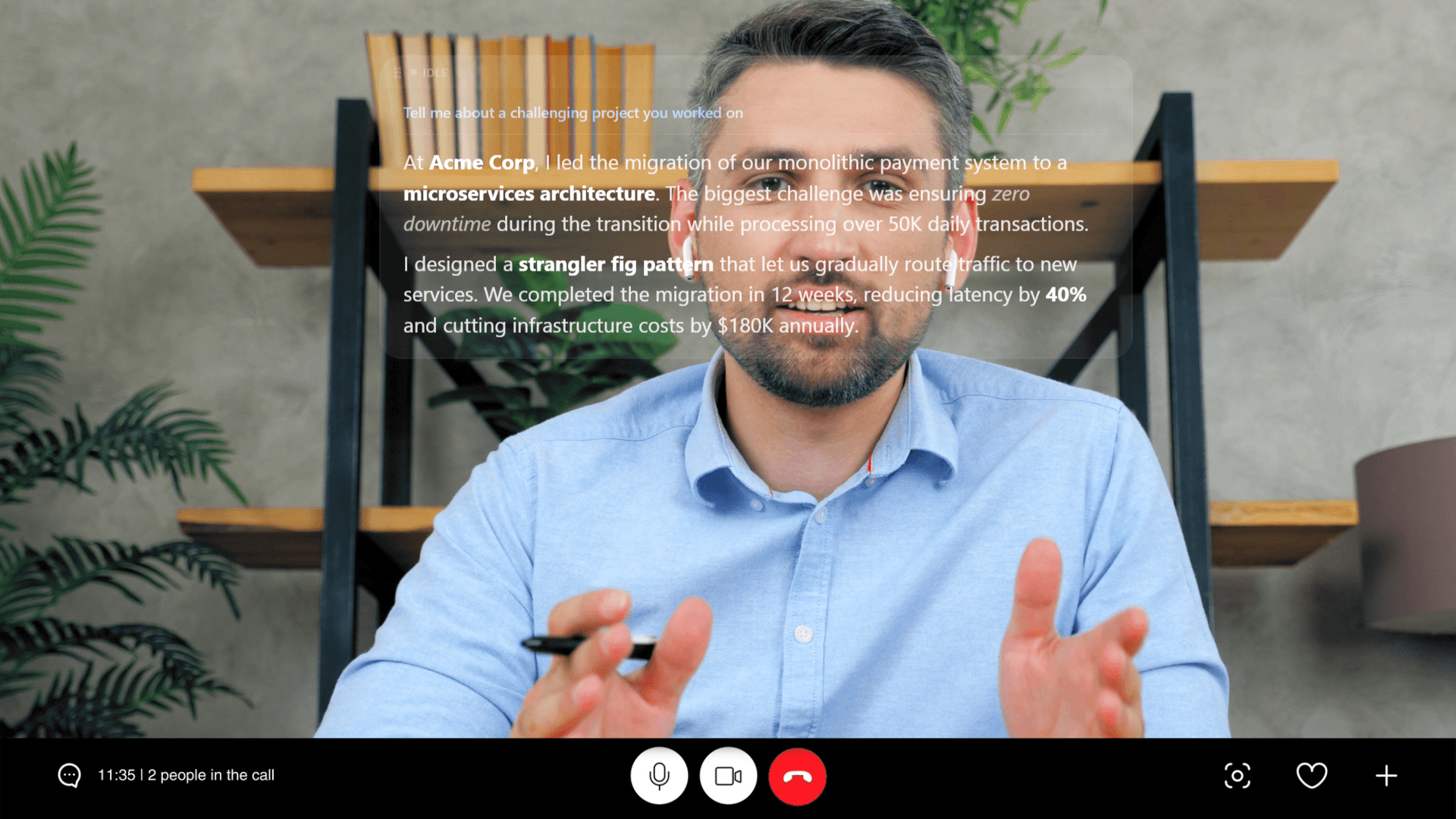Sidecue transparent overlay pinned over a video call