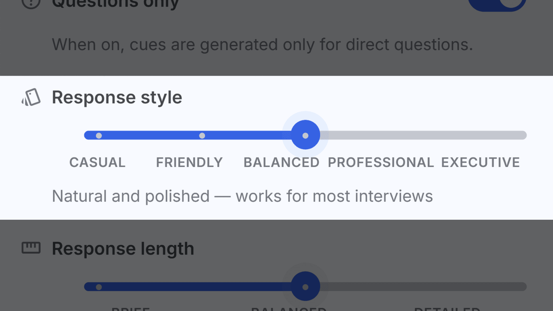 Response style slider
