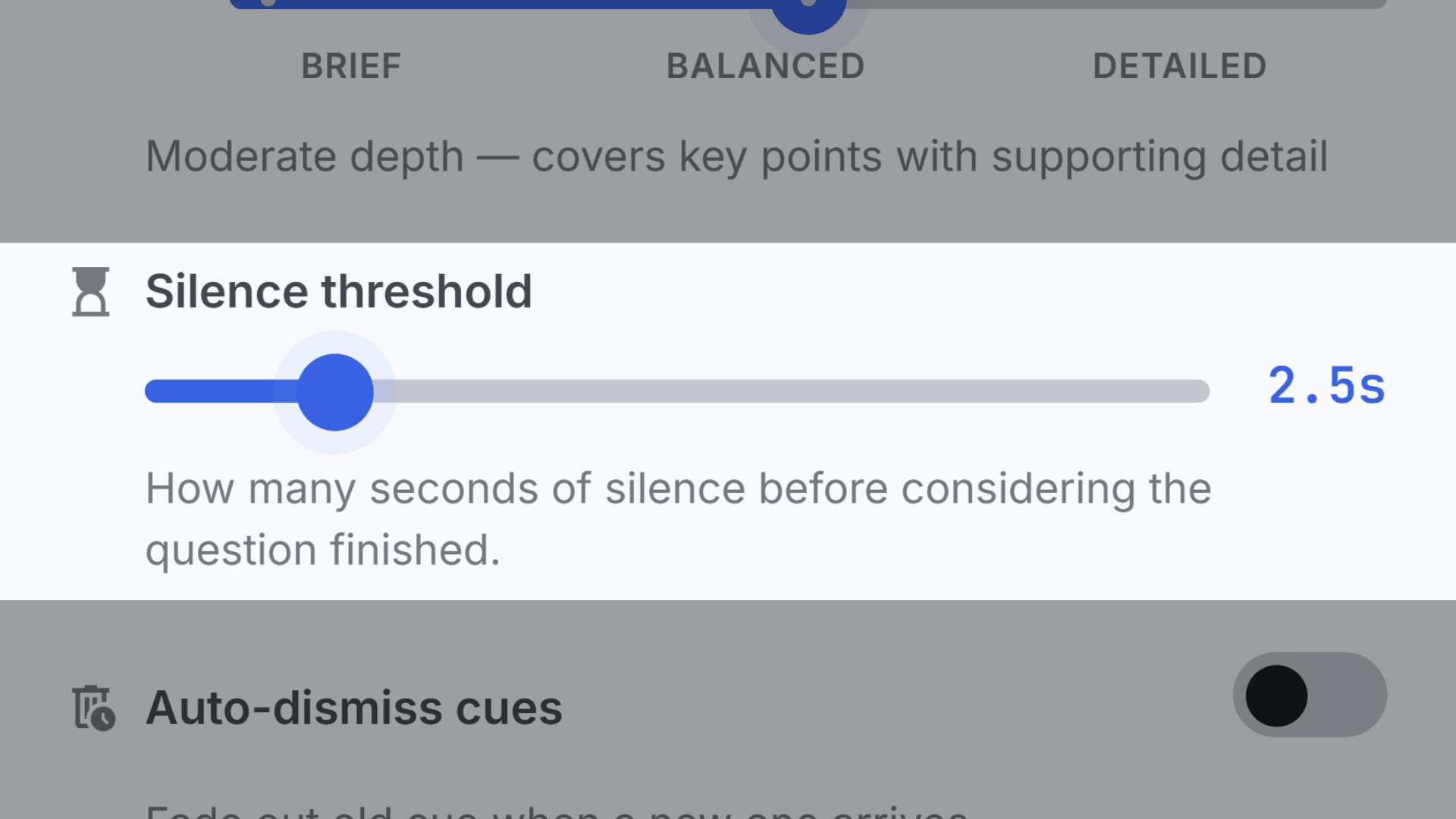 Silence threshold control